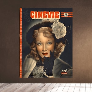 Printable Wall Art - French Vintage Film Magazine 1946 Marlene Dietrich German American actress singer silent Hollywood movies Downloadable
