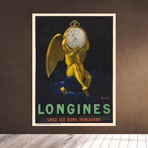 Printable Wall Art 1911 - LONGINES Advertisement Commercial - Gold Watch Clock - Atlas - Leonetto Cappiello Lithograph retro decor Download