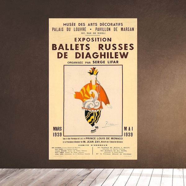 PABLO PICASSO 1939 - Russian Ballet Poster Ad - Dancer Vintage Color Advertisement - Museum - Louvre Diaghilew Lithograph Art Wall Download