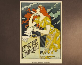 Encre L. Marquet por Eugene Grasset 1892 - Cromolitografía Cromolitografía Mujer joven escribiendo carta Art Nouveau Vintage Poster Descargar
