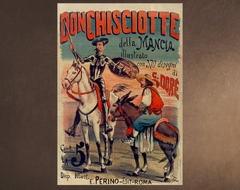 Don Quixote Sancho Panza Book Cover Poster Art Color Rocinante Don Quichotte Home Decor Wall Engraving Download Downloadable Printable