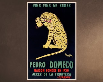 Vins vinnen de XERES Pedro Domeco - 1730 Tiger Bottle Ad 1912 Wine Poster Restaurant Bar Cafe Leonetto Cappiello Lithograph Art Wall Download