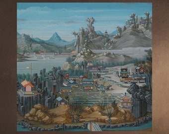 Vieux PAYSAGE chinois - City Mountains River Palace Houses China Painting 18th century Home Decor Wall - Télécharger - Téléchargeable Imprimable