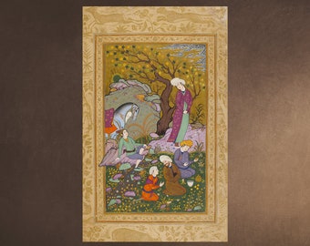 PERSIAN MINIATURE Muraqqa Print Iran Islam Nizami Ganjavi - Treasure of Secrets - Muslim Antique Decor Wall Engraving Downloadable Printable