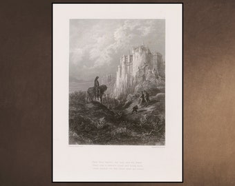 CAMELOT Idylls of the King - Alfred Tennyson - King Arthur legends - Gustave Dore Litho Decor Wall Etching Download Downloadable Printable