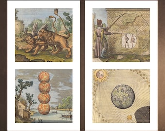 OCCULTAMY Atalanta Fugiens - Maier Elements Lions Philosopher simboli Digital Print Wall Art Home Decor Set scaricabile di 2