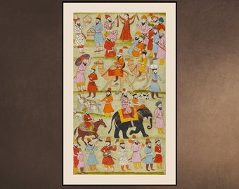 PERSIAN Iran MINIATURE Muraqqa Print Islam - Elephant Camels Singers Dancers - Muslim - Antique Decor Wall Download Downloadable Printable