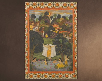 PERZISCHE Mughal Indiase miniatuur vrouwen baden Lotus Bloemen 18e eeuw Iran - Antieke Decor Muur gravure Download Downloadable Printable