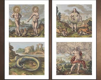 OCCULTA ALCHEMY Atalanta Fugiens - Maier Sun Moon Ouroboros simboli digitale stampa parete d'arte casa arredamento - set scaricabile stampabile di 2