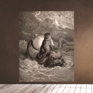 Printable Wall Art - La Fontaine Fables Illustrated by Gustave Dore - Monkey and Dolphin - Downloadable