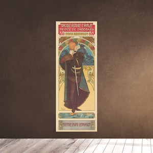 HAMLET Alphonse Mucha Theatre Shakespeare - Sarah Bernardt - Theater Poster Theatre Ad - Czech Art Nouveau Wall Art Hanging Decor Print
