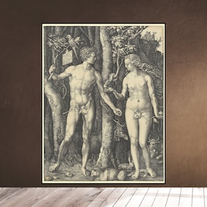 Albrecht Durer ADAM and EVE - copper-plate engraving 1504 - Digital Bible Eden Paradise Wall Hanging Art Download Old Downloadable Printable