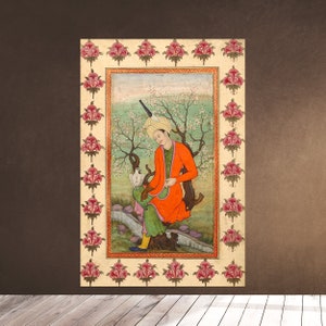 Printable Wall Art - Sufi Poet and His Hawk Under The Blossom Tree - PERSIAN MINIATURE Muraqqa Print Iran Islam - Muslim Art - Downloadable