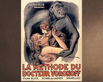 Printable Wall Giant Monkey Old Movie Poster - La methode du docteur Voronoff de Henri Armengol - 1929 - Téléchargeable