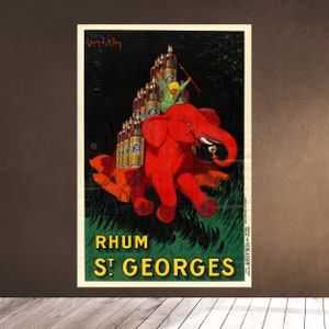 Printable Wall Rhum St Georges van Jean d&#39; Ylen - Red Elephant with Bottles - Downloadable