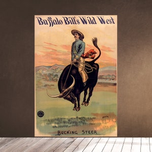 Arte murale stampabile - Buffalo Bill&#39;s Wild West - Bucking Steer - Cowboy Rodeo - 1890 - Scaricabile