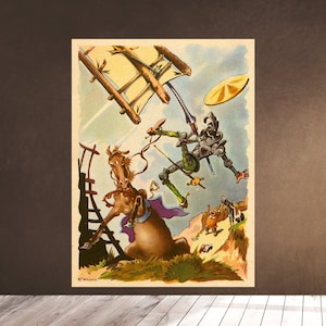 Printable Wall Art - Don Quixote Fighting With Windmills - Vintage Literature Book Plate - Downloadable