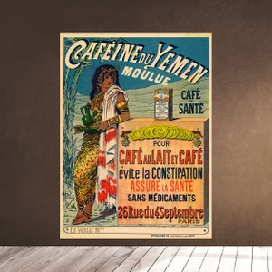 Printable Wall Art - Vintage French Cafeine du Yemen, moulue. Cafe de sante pour cafe au lait et cafe, evite la constipation - Downloadable