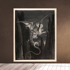 Printable Wall Art - Dante's Inferno by Gustave Dore - Geryon giant takes Dante and Virgil in the eighth circle of hell - Downloadable