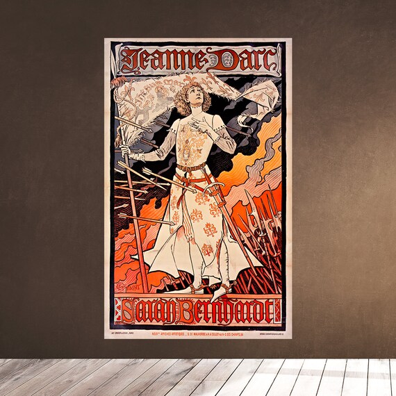 Jeanne D'Arc by Eugene Grasset 1894 - vintage French poster - Joan of Arc - Affiche Artistique - Sarah Bernhard Lithograph Art Wall Download