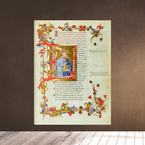 Printable Wall Art Vintage - Dante Alighieri Medieval Illuminated Manuscript - Portrait - Illuminated Leaf - Paradise Inferno Divine Comedy
