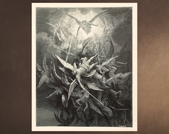 1800年代 ギュスターヴ・ドレ作 神曲 木版画「堕天使」サイン入り 特注