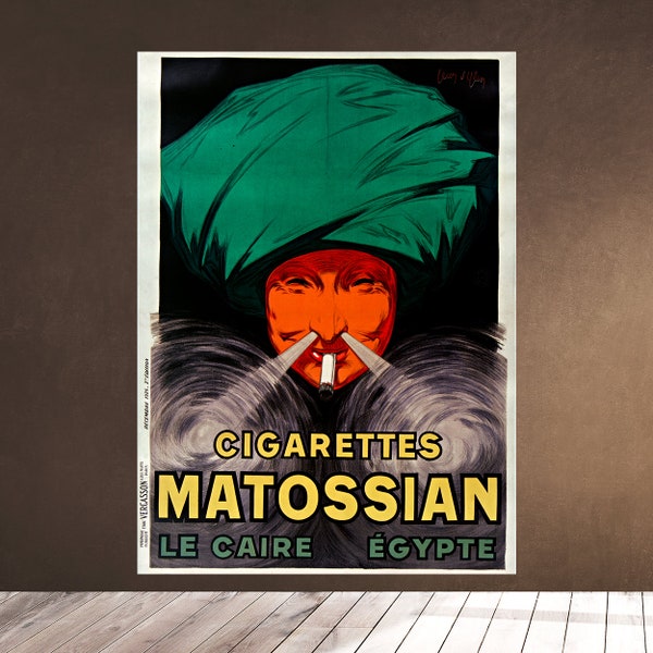 Printable Wall Cigarettes Matossian by Jean d' Ylen - Cairo Egypt - Man smoking with smoke coming from his nostrils - Downloadable