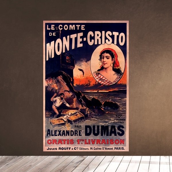 Printable Wall Art Vintage Le Comte de Monte-Cristo par Alexandre Dumas 19th century - Old Poster - Home Decor Wall Litho Downloadable