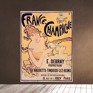 Printable Wall Art Vintage - France Champagne - lady drinking champagne with a lot of foam - Drink Alcohol Retro Advertisement - Lithograph