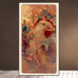 1896 AUTUMN 秋 - 4 シーズン アルフォンス ミュシャ アール ヌーボー 女神 ヴィンテージ リトグラフ フランス AUTOMNE 美 自然 アート 壁掛け 装飾 プリント