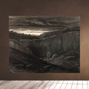 Printable Wall Art - Abandon all hope ye who enter here Dante and Vergil Hell Gate Illustrated Dante's Inferno by Gustave Dore Downloadable