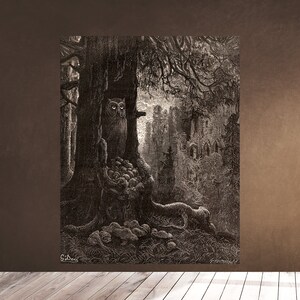 Printable Wall Art - The Mice and The Owl - Jean de La Fontaine - Gustave Dore Engraving Downloadable