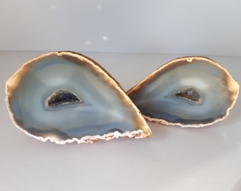 Blue chalcedony twin flame geode