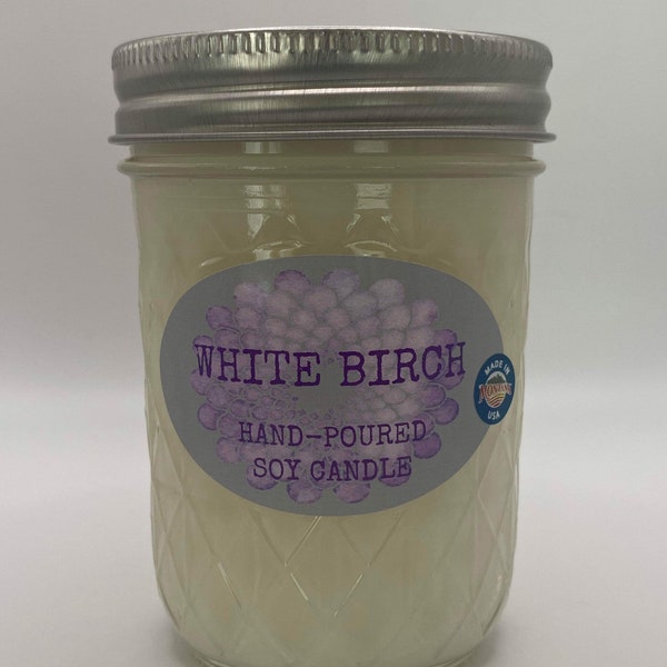 White Birch Scented Soy Candle - Infused with Essential Oils - Hand Poured - Made in Montana - Gift - Mason Jar Candle - 8 Ounce