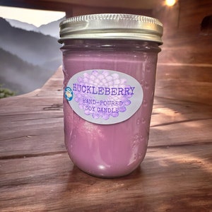 Huckleberry Scented Soy Candle - Infused with Essential Oils - Hand Poured - Made in Montana - Gift - Mason Jar Candle - 16 Ounce