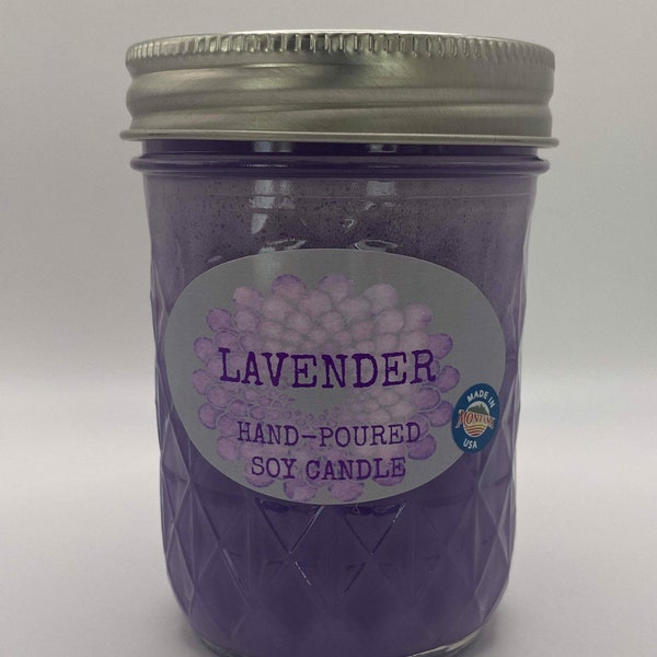 Lavender Scented Soy Candle - Infused with Essential Oils - Hand Poured - Made in Montana - Gift - Mason Jar Candle - 8 Ounce