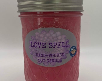 Love Spell Scented Soy Candle - Infused with Essential Oils - Hand Poured - Made in Montana - Gift - Mason Jar Candle