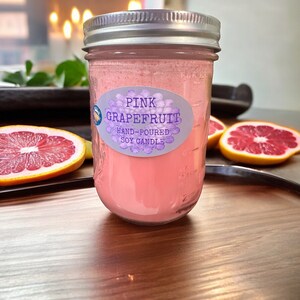Pink Grapefruit Scented Soy Candle - Infused with Essential Oils - Hand Poured - Made in Montana - Gift - Mason Jar Candle - 16 Ounce