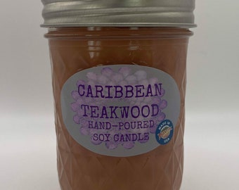 Caribbean Teakwood Scented Soy Candle - Infused with Essential Oils - Hand Poured - Made in Montana - Gift - Mason Jar Candle