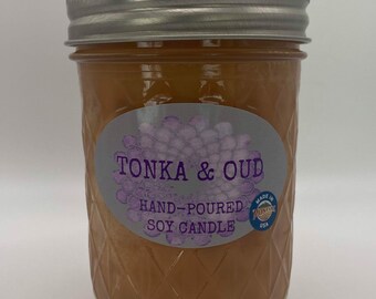 Tonka & Oud Scented Soy Candle - Infused with Essential Oils - Hand Poured - Made in Montana - Gift - Mason Jar Candle