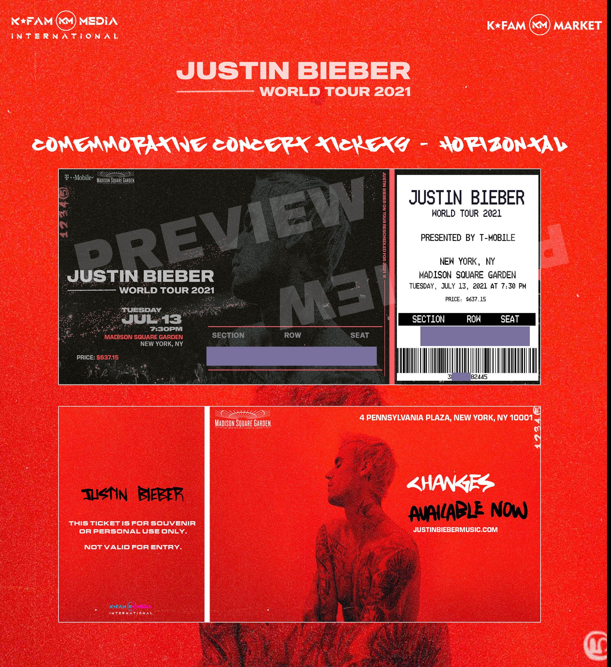 Justin Bieber World Tour 2021 Commemorative Concert Tickets Etsy