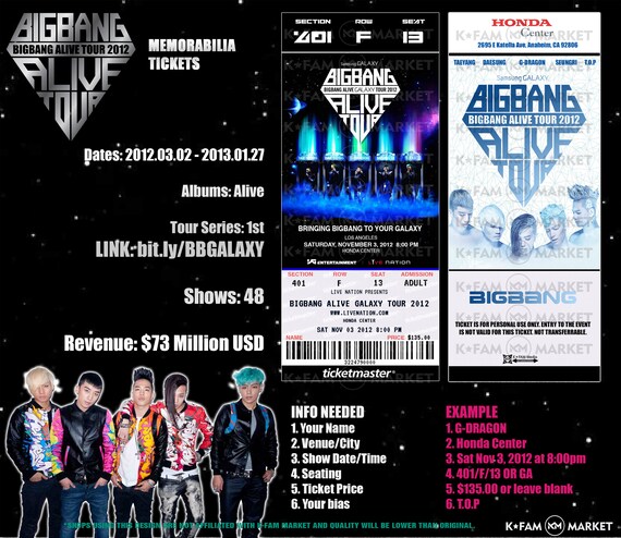 Bigbang Alive Galaxt Tour 12 Concert Tour Memorabilia Etsy