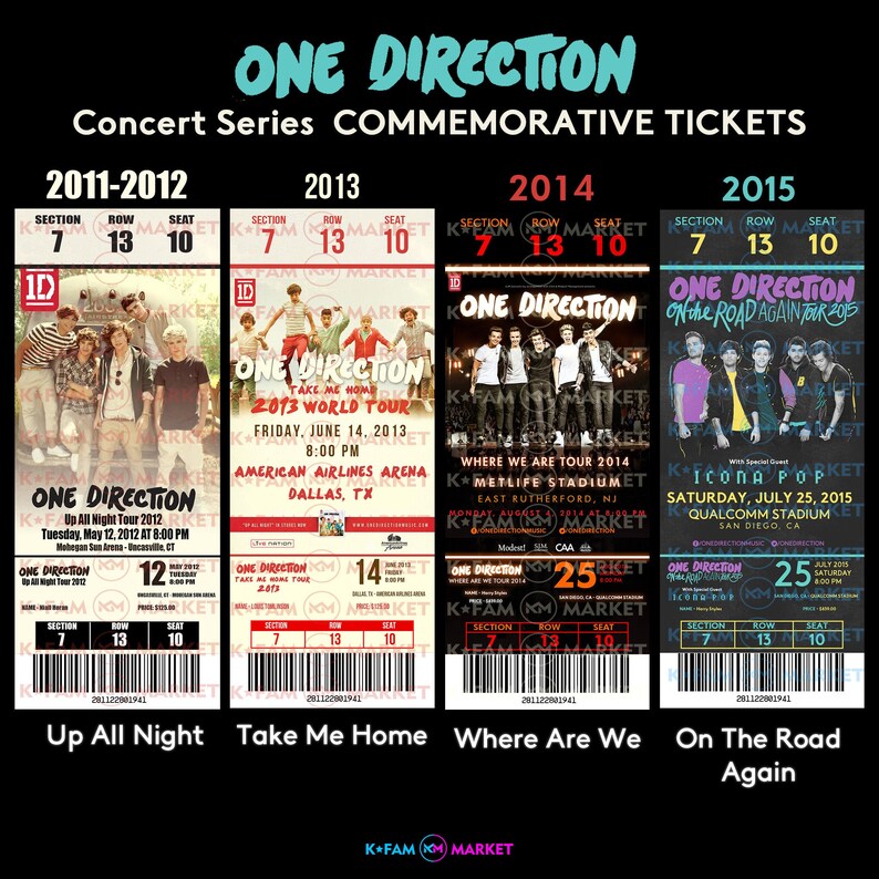 ONE DIRECTION Concert Tour Series Commemorative Tickets Etsy