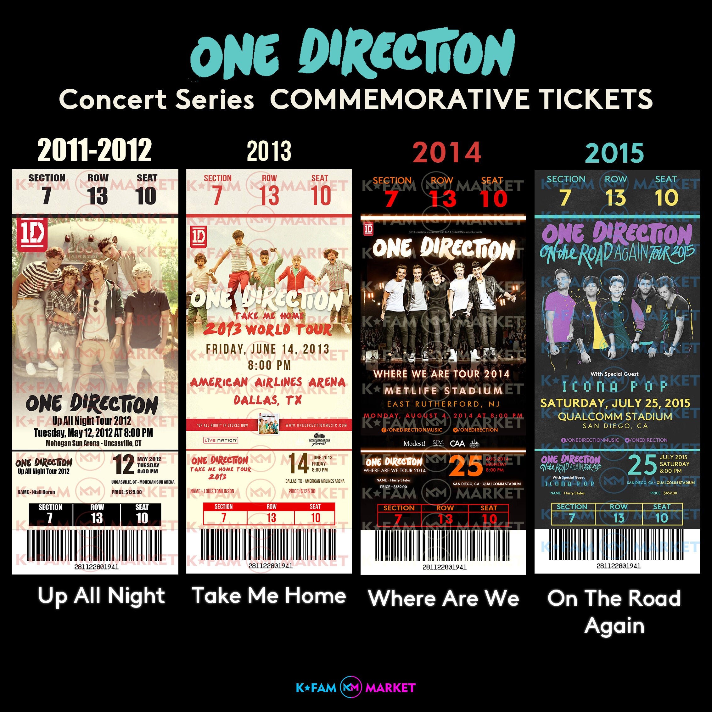 ONE DIRECTION Concert Tour Series Commemorative Tickets Etsy