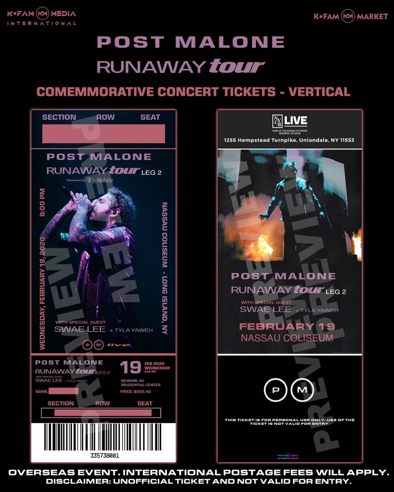Post Malone Runaway Tour Commemorative Tickets Etsy