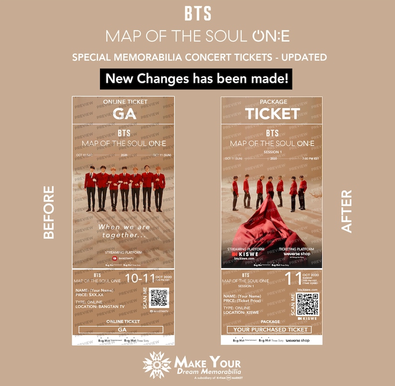Updated! Map of the Soul ONE Online Memorabilia Tickets
