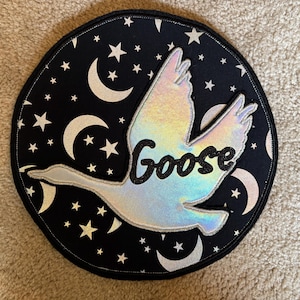 Large 10" Iron-On Iridescent Goose Patch - Moon & Stars