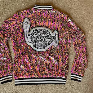 Neon Pink + Orange Phish Sequin Women's Jacket w/ Surrender to the Flow Patch (Small - 2X)
