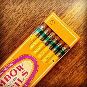 Rare Vintage Tombow 482 Yellow Pencil 3-Pack Set with Green Stripe Ferrule and Pink Eraser: Second Run JISMark Edition