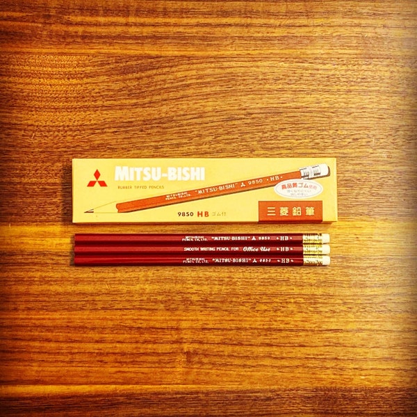 Mitsubishi 9850 Maroon Red Pencil with Silver Foil Imprint, Silver Ferrule and White Eraser: Office Use Pencil with Japanese Graphite